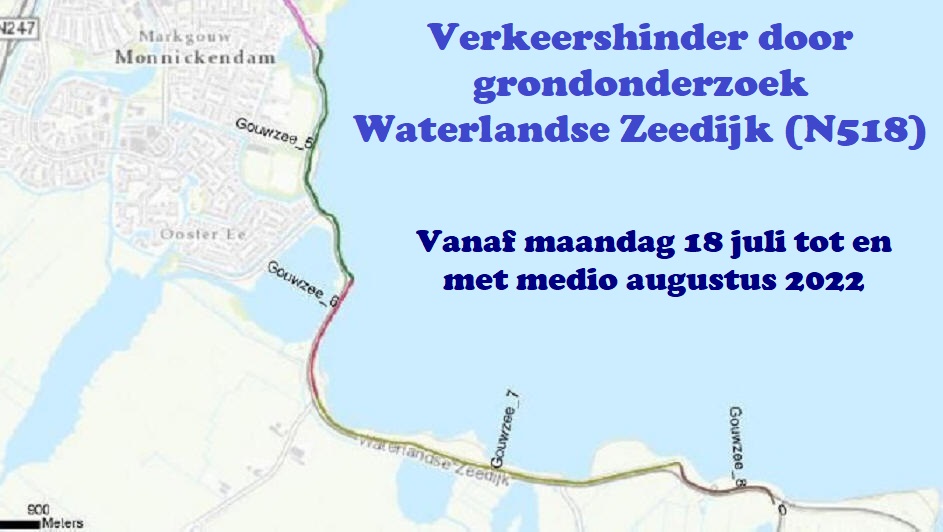 Verkeershinder door grondonderzoek Waterlandse Zeedijk (N518)