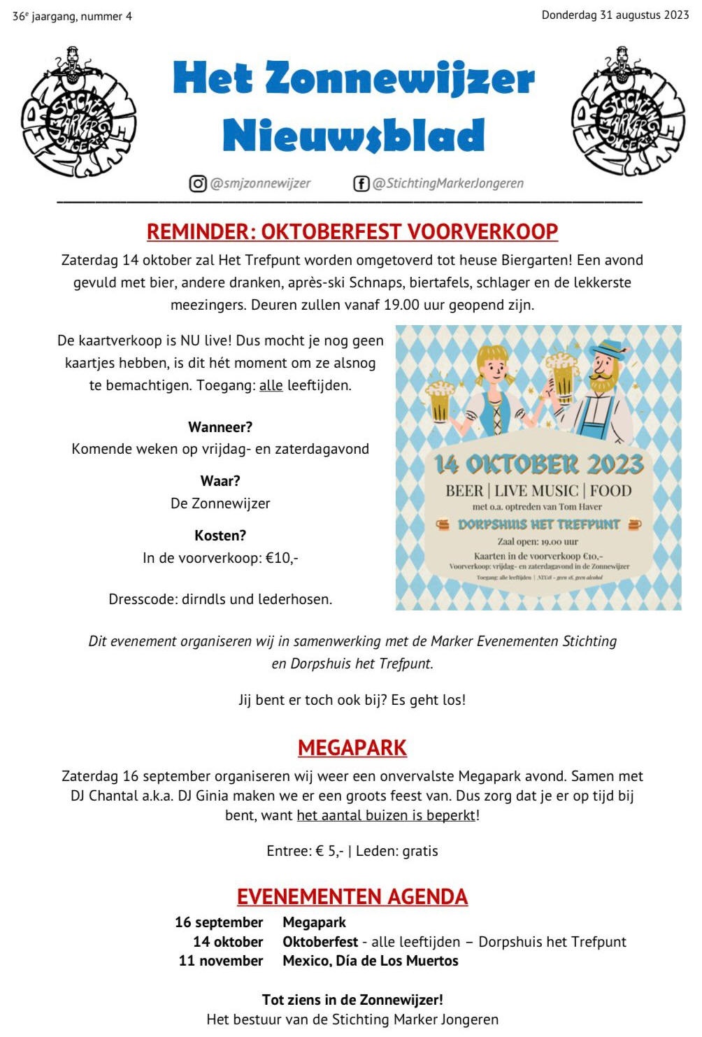 	SMJ Nieuws: 'Oktoberfest', 'MegaPark' en 'Evenementen Agenda'