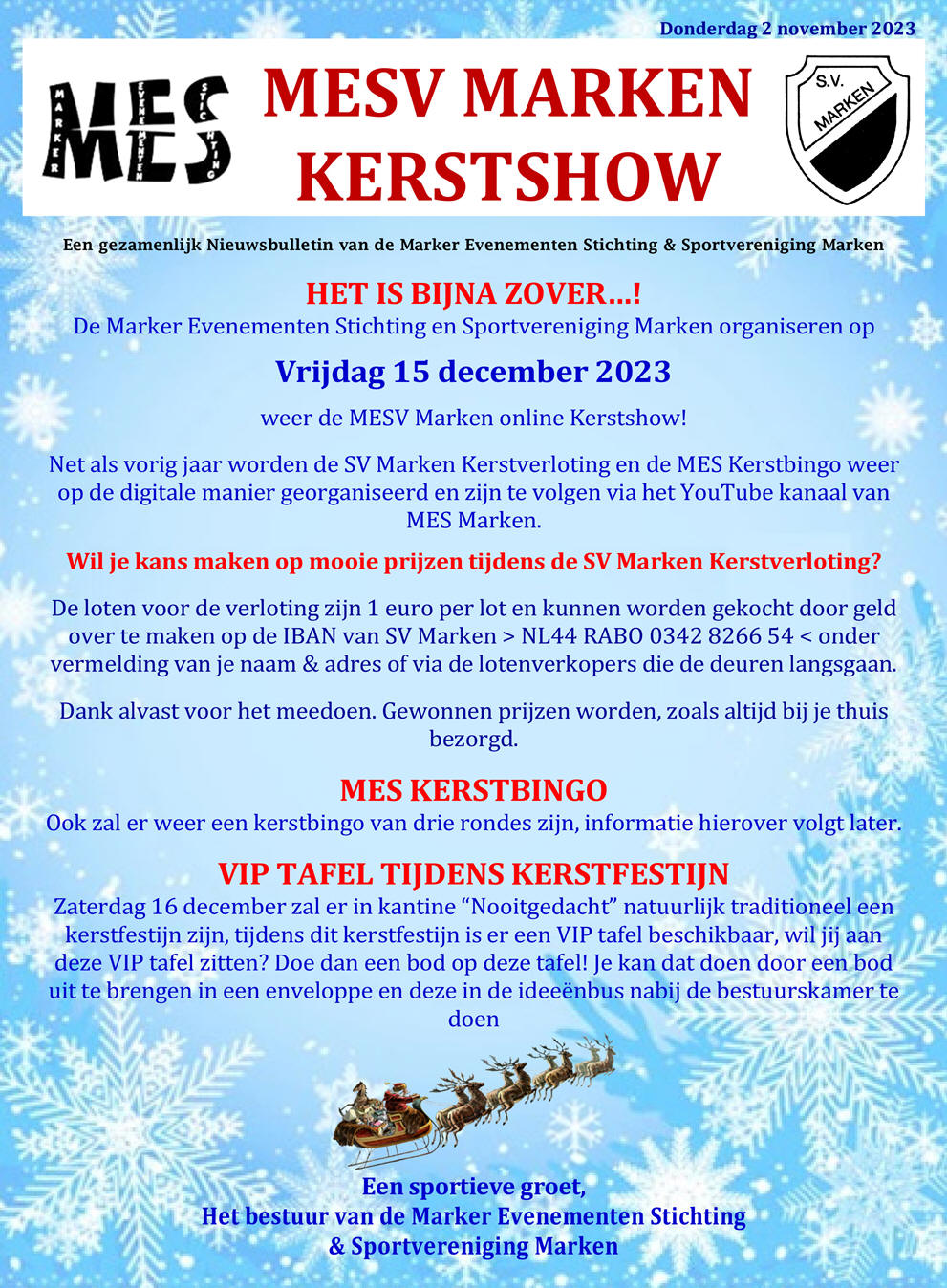 Vrijdag 15 december 2023: MESV Marken Online Kerstshow