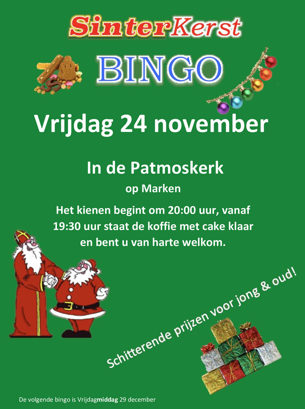 Vrijdag 24 november SinterKerst Bingo in de Patmoskerk