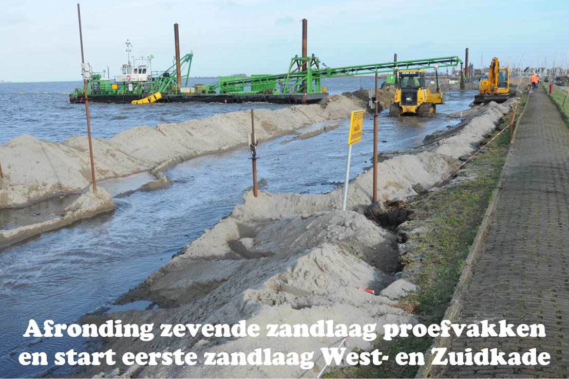 Afronding zevende zandlaag proefvakken en start eerste zandlaag West- en Zuidkade