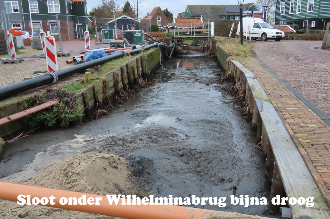 Sloot onder Wilhelminabrug bijna droog