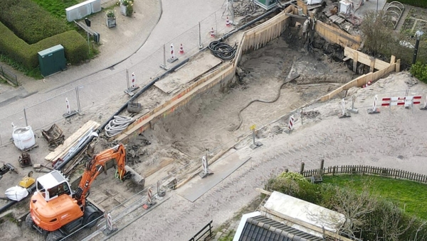 Werkzaamheden Wilhelminabrug vanuit de lucht